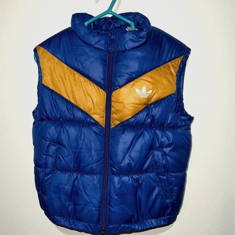 Adidas Toddler Puffy Retro Full Zip Up Vest, Size 12-18 months Blue/Yellow
